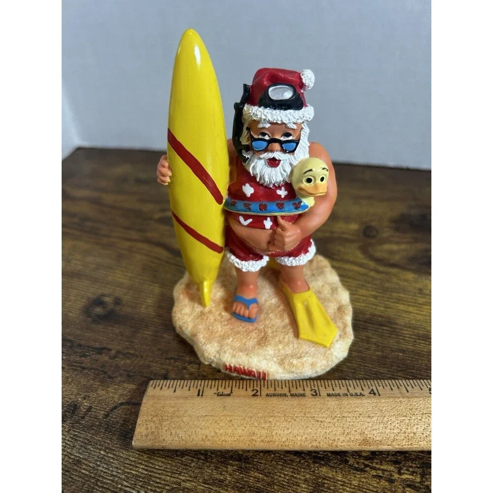 Hawaii Surfer Santa Claus Christmas Resin Figurine Snorkel Beach Decor 5.75”